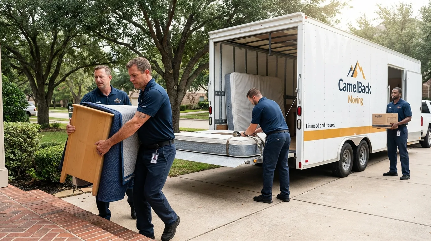 Crew loading residential truck for cross-state move from Jemison, AL